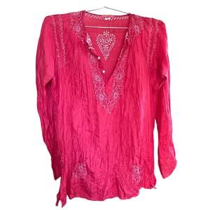 Vintage 100% Silk Embroidered Boho Top Raspberry Y2K One Size